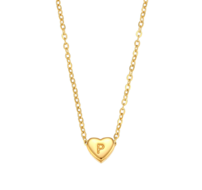 Initial Love Heart Necklace in 18K Gold