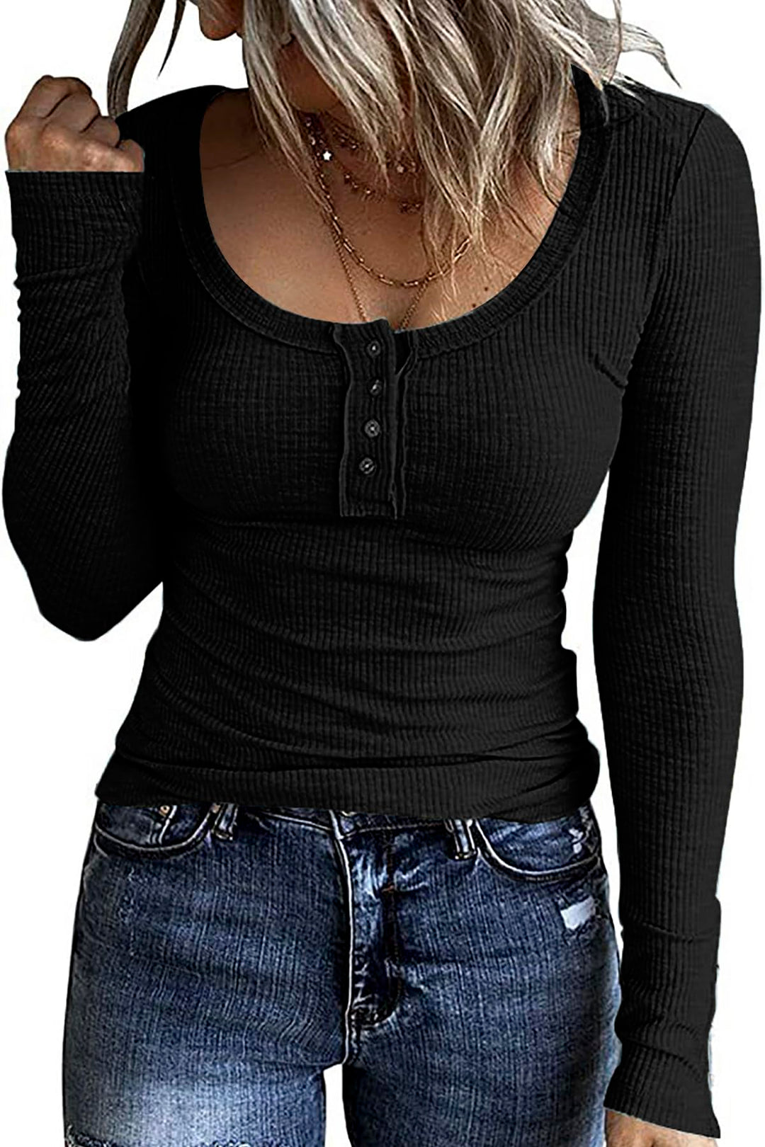 Button-Down Henley Knit Top
