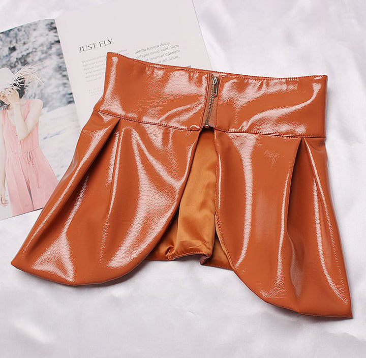 Patent Leather Ruffle Mini Skirt