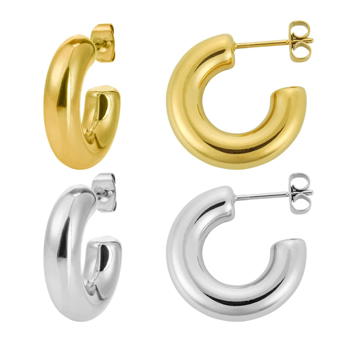 Gold & Silver Hoop Earrings Set
