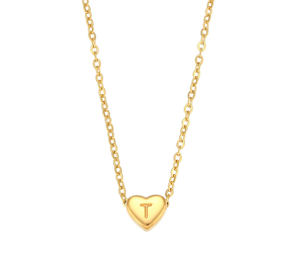 Initial Love Heart Necklace in 18K Gold