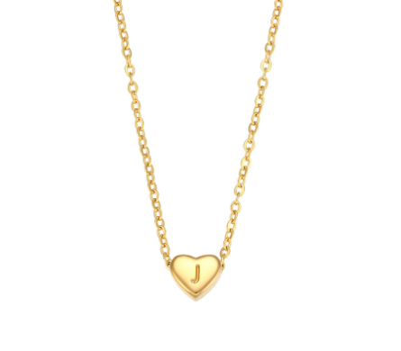Initial Love Heart Necklace in 18K Gold