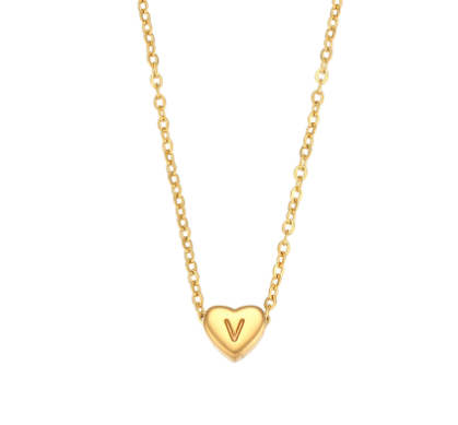 Initial Love Heart Necklace in 18K Gold