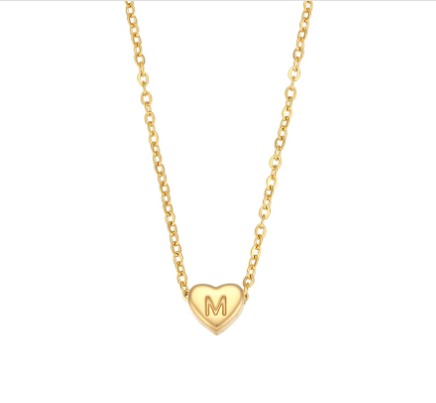 Initial Love Heart Necklace in 18K Gold
