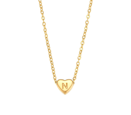 Initial Love Heart Necklace in 18K Gold