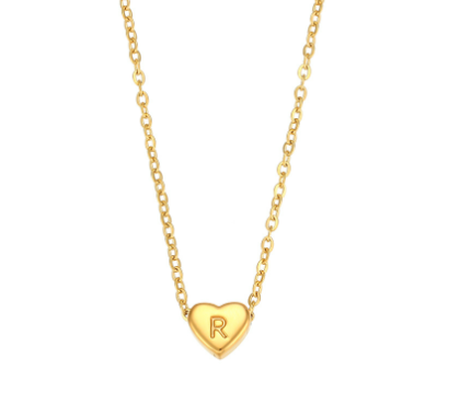 Initial Love Heart Necklace in 18K Gold