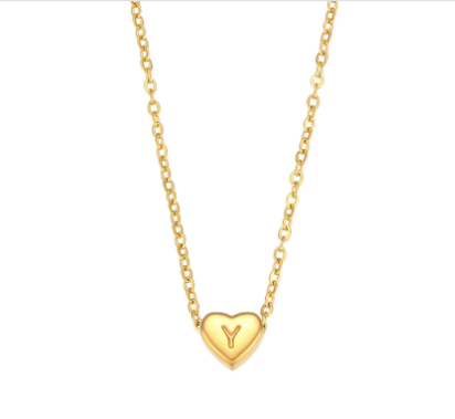 Initial Love Heart Necklace in 18K Gold