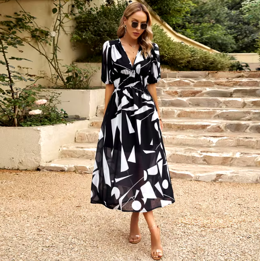 V-Neck Floral Beach Maxi Dress