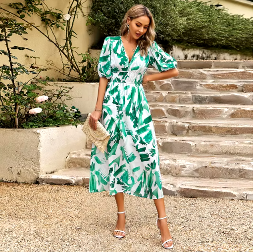 V-Neck Floral Beach Maxi Dress