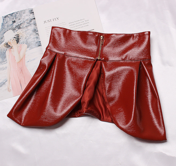 Patent Leather Ruffle Mini Skirt