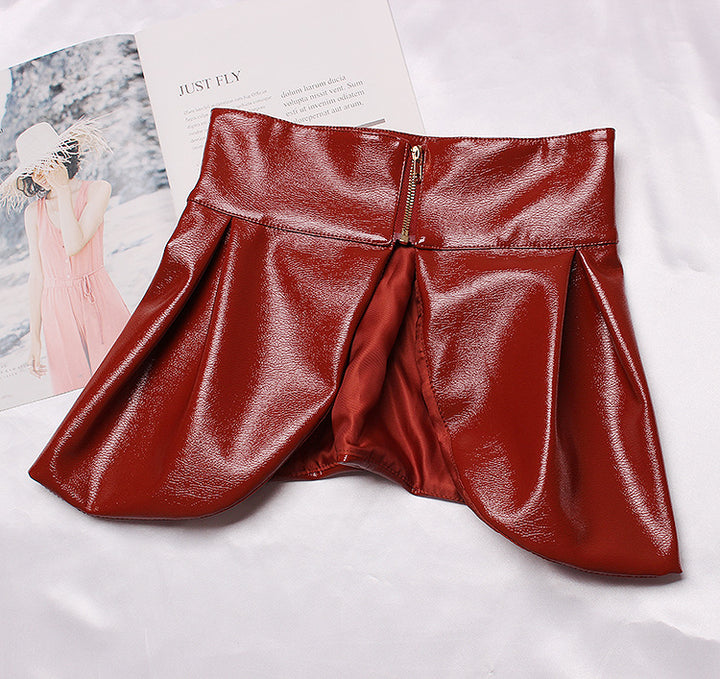 Patent Leather Ruffle Mini Skirt