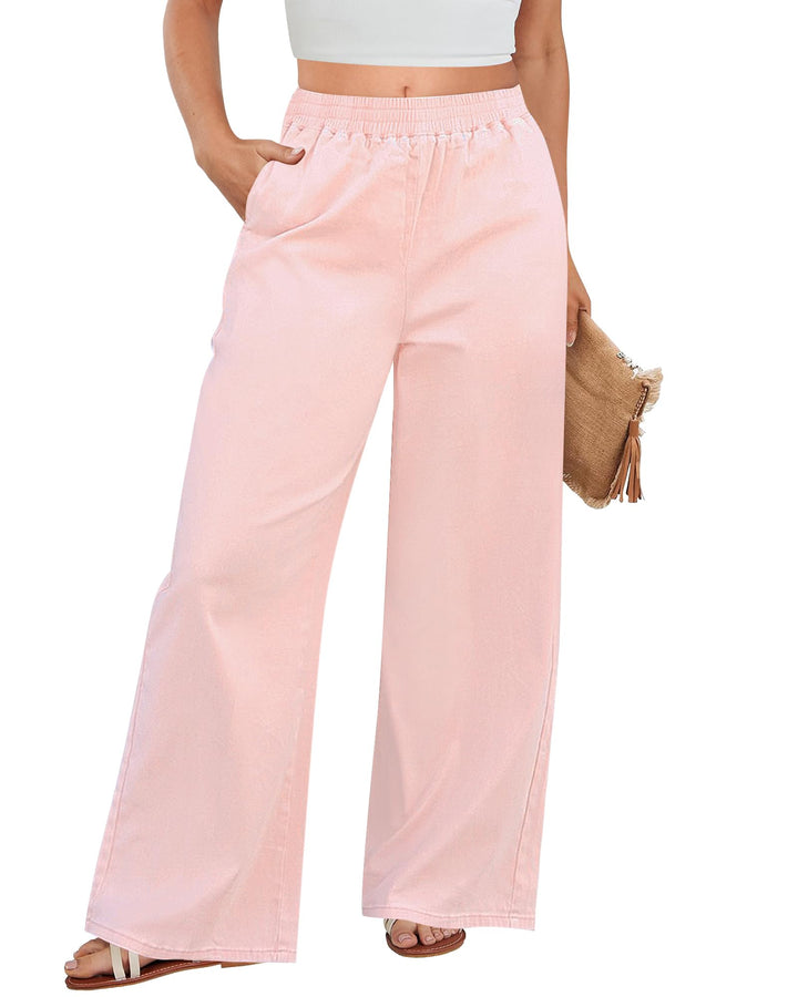 High-Waist Wide Leg Chambray Trousers