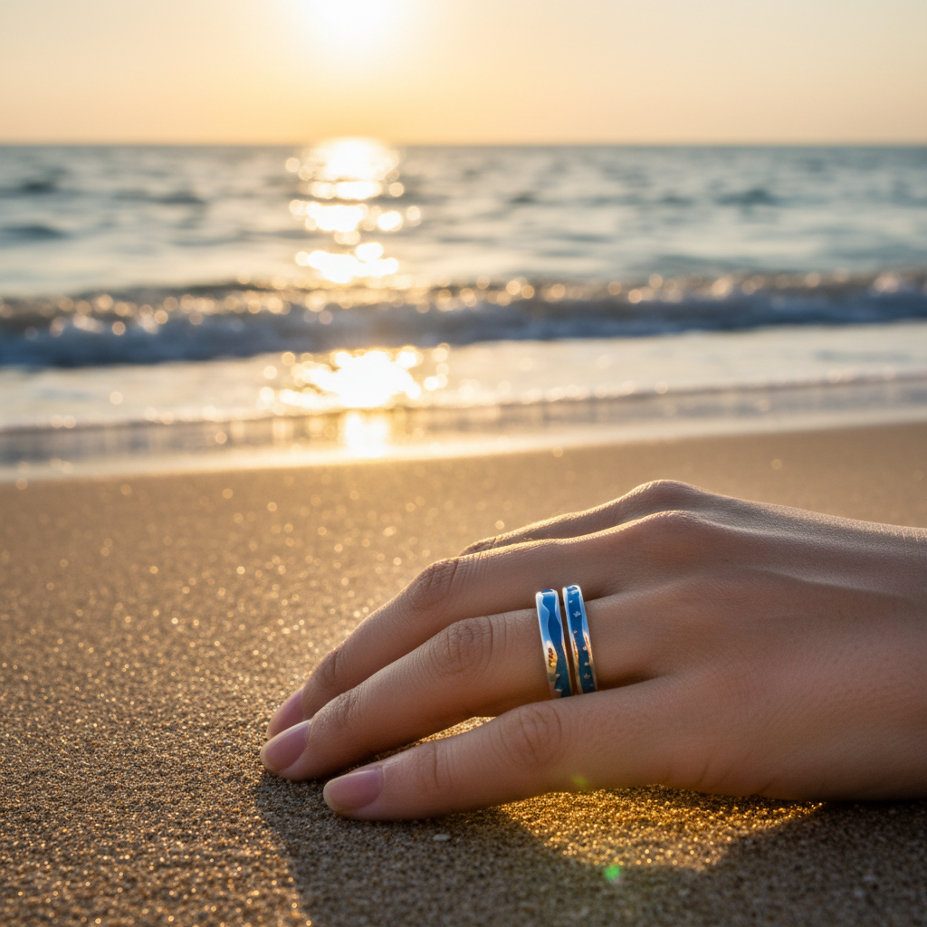 Blue Ocean Ring Hand Sunset