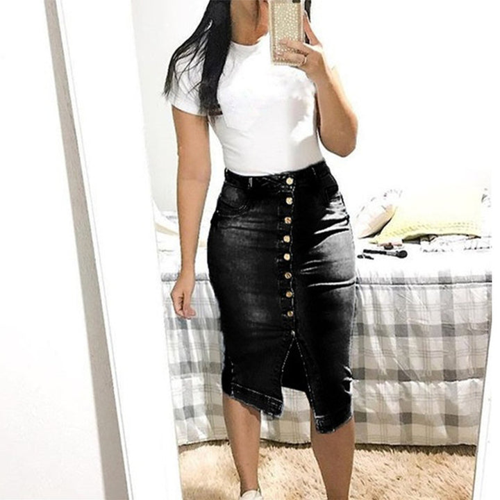 Buttoned Slim Denim Maxi Skirt