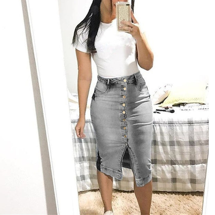 Buttoned Slim Denim Maxi Skirt