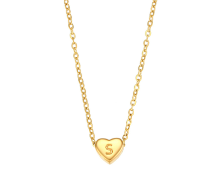 Initial Love Heart Necklace in 18K Gold