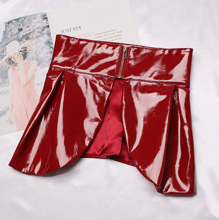 Patent Leather Ruffle Mini Skirt