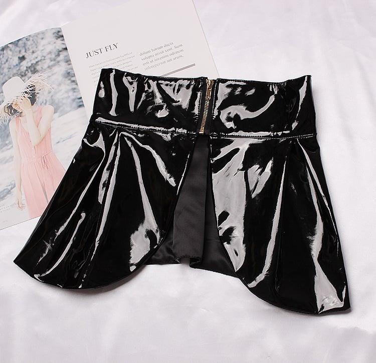 Patent Leather Ruffle Mini Skirt