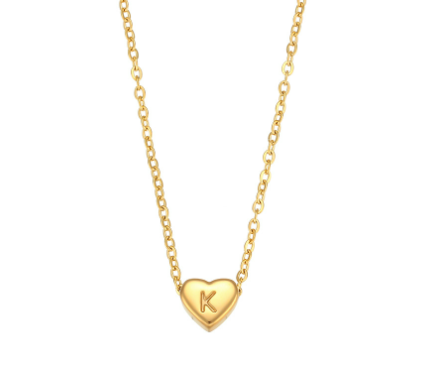 Initial Love Heart Necklace in 18K Gold