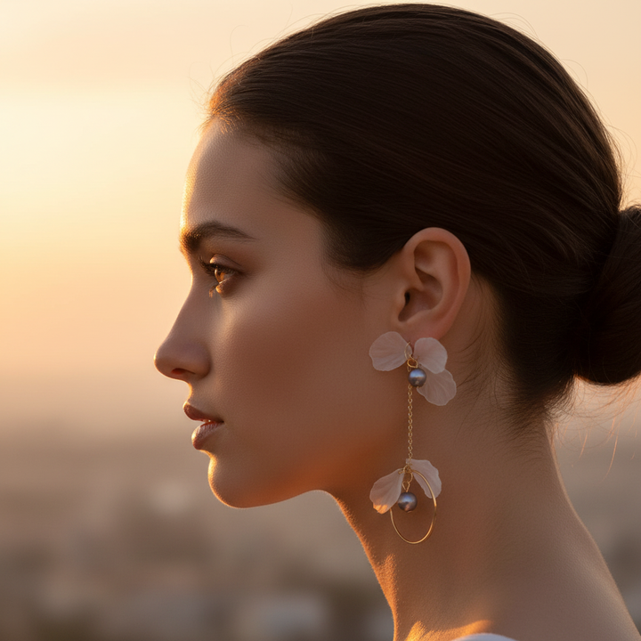 Floral Pearl Earrings - Both Ears