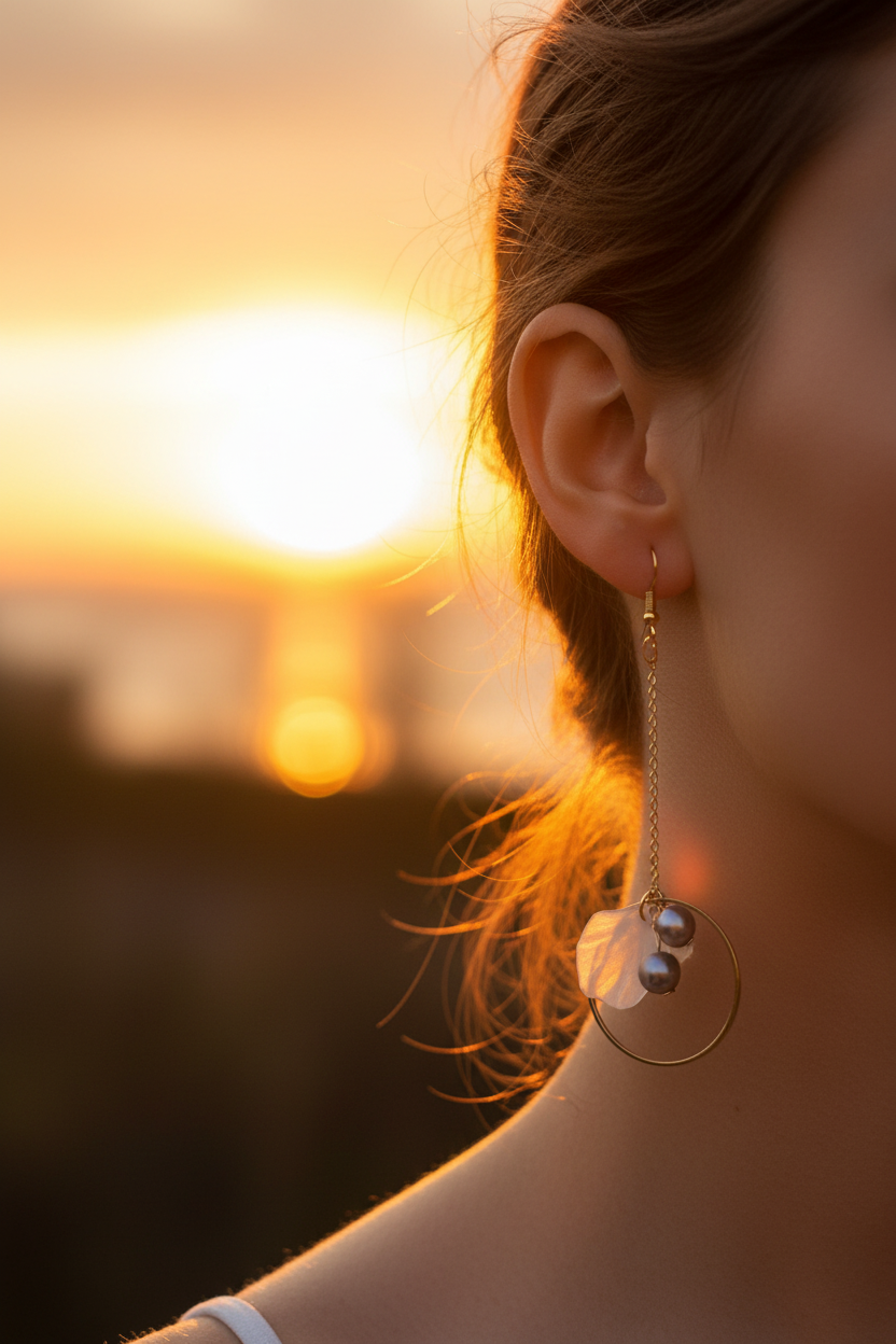 Floral Pearl Earrings - Golden Hour