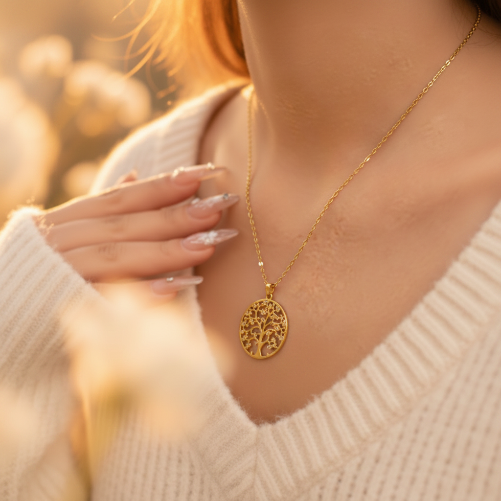 Gold Tree of Life Necklace golden hour