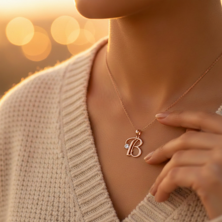Initial Letter B Necklace golden hour