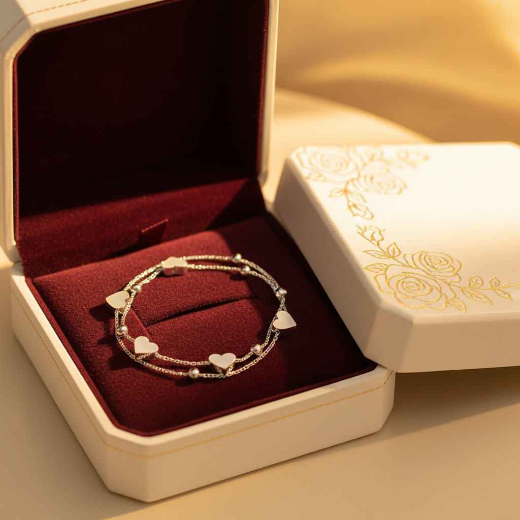 Silver Heart Bracelet Gift Box