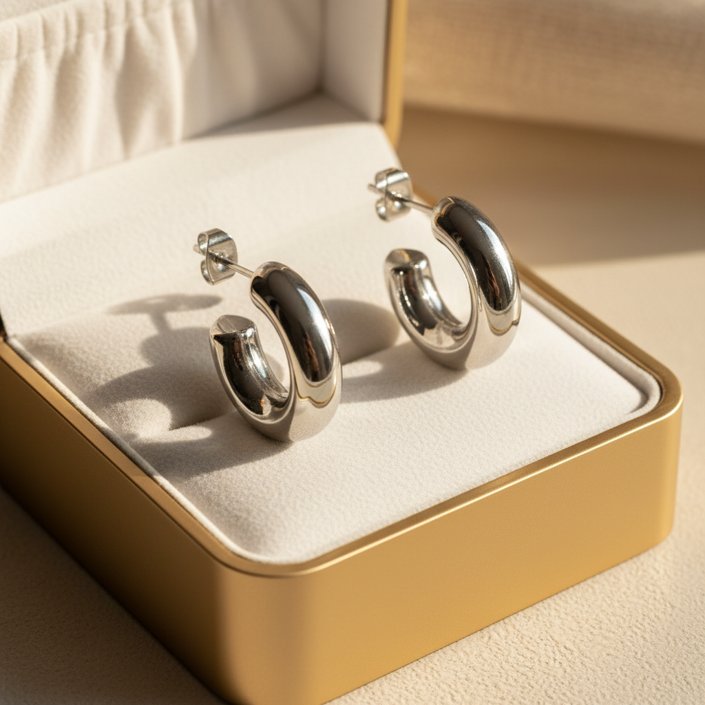 Silver Hoop Earrings Gold Box