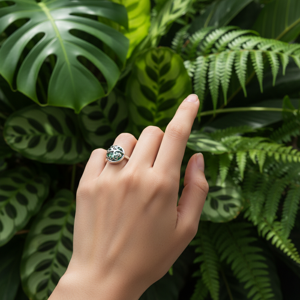 Sterling Silver Tree of Life Ring - Green Nature